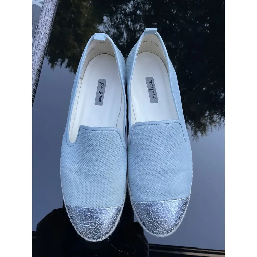 Paul Green Joaquin Espadrille Slip On Leather Loafer Cap Toe Blue/Silver‎ SZ 7